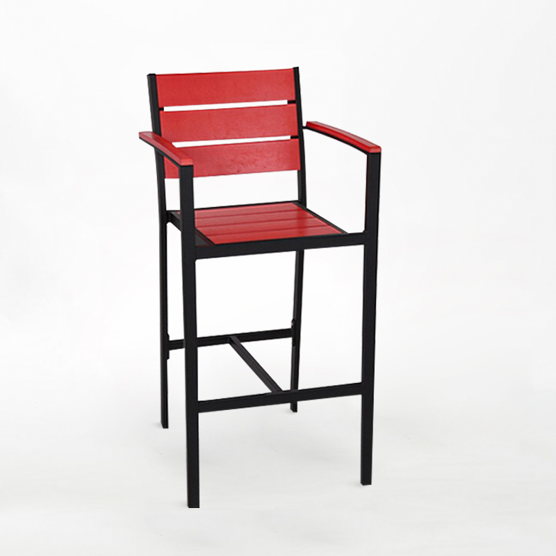 Red Plastic Wood Bar Chair